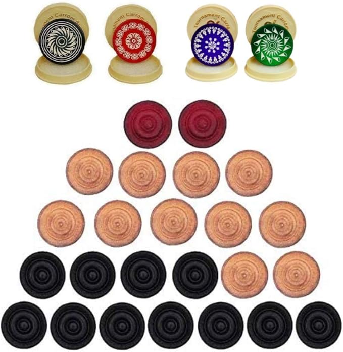 carrom board 木质硬币和锦标赛前锋专业套装(24 个carrom 板块   4